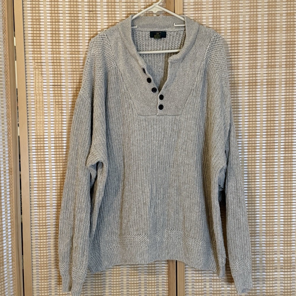 Club Room Mens XL Beige Henley Collar Button Fisherman Coastal Preppy‎ Cabincore